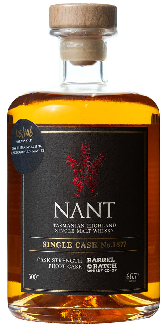 Buy Nant 6 Year Old Cask Strength Pinot Noir Single Cask 1877 Single Malt Whisky 500ml Online at Barrel and Batch